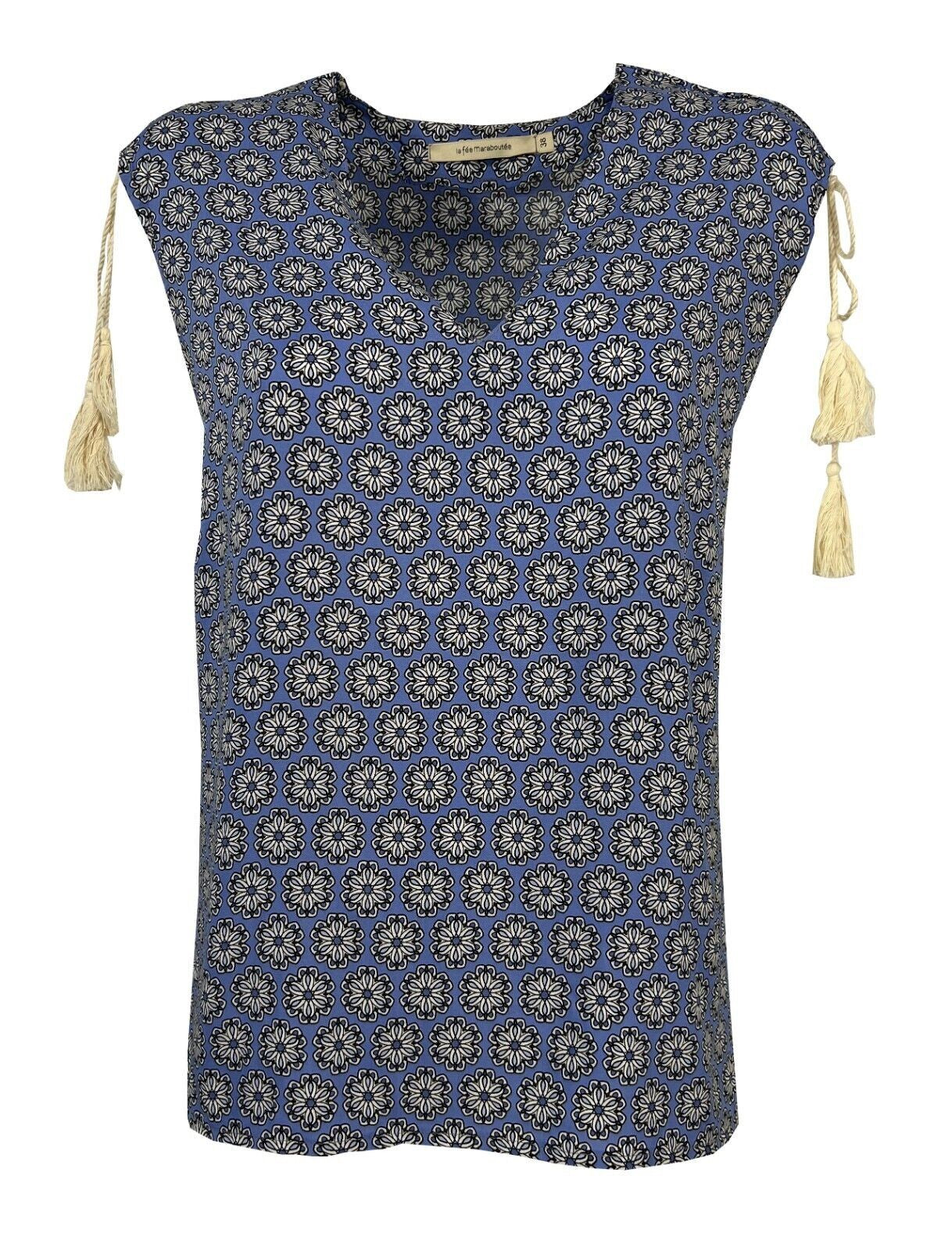 LA FEE MARABOUTEE blusa donna cotone leggero celeste/blu art FD-TO-BISMA-H 100% cotone MADE IN ITALY