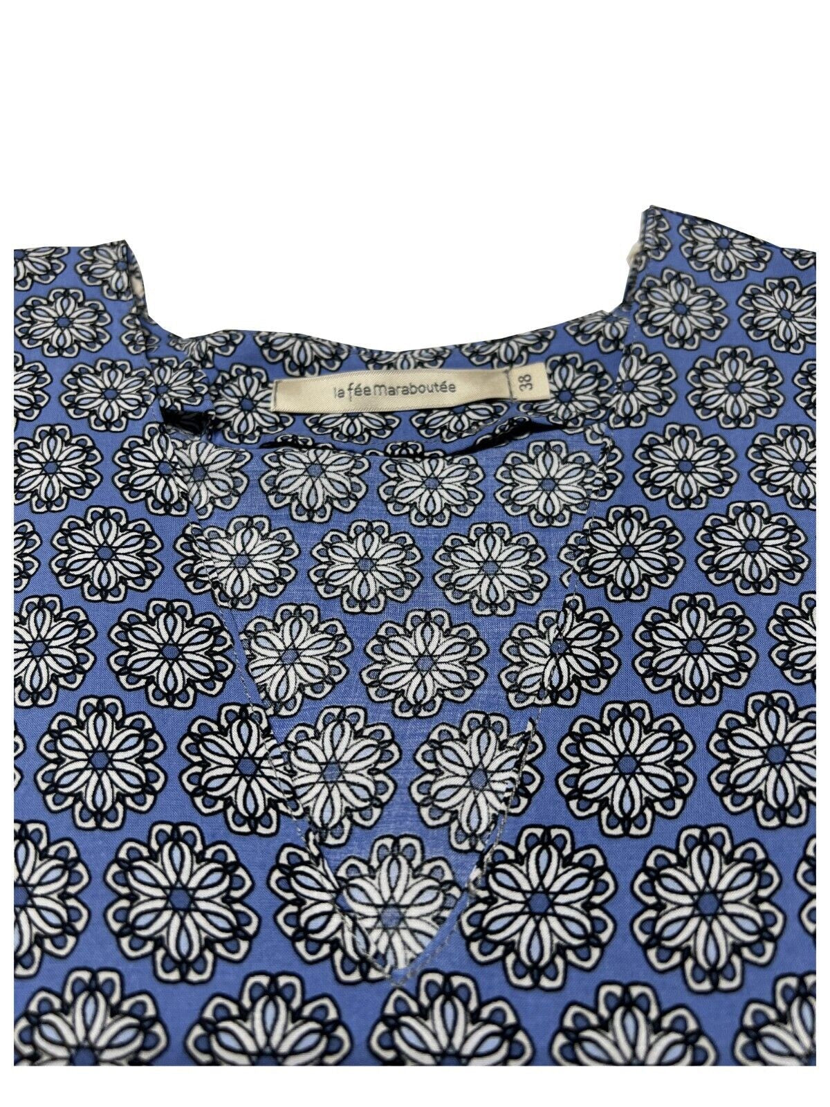 LA FEE MARABOUTEE blusa donna cotone leggero celeste/blu art FD-TO-BISMA-H 100% cotone MADE IN ITALY