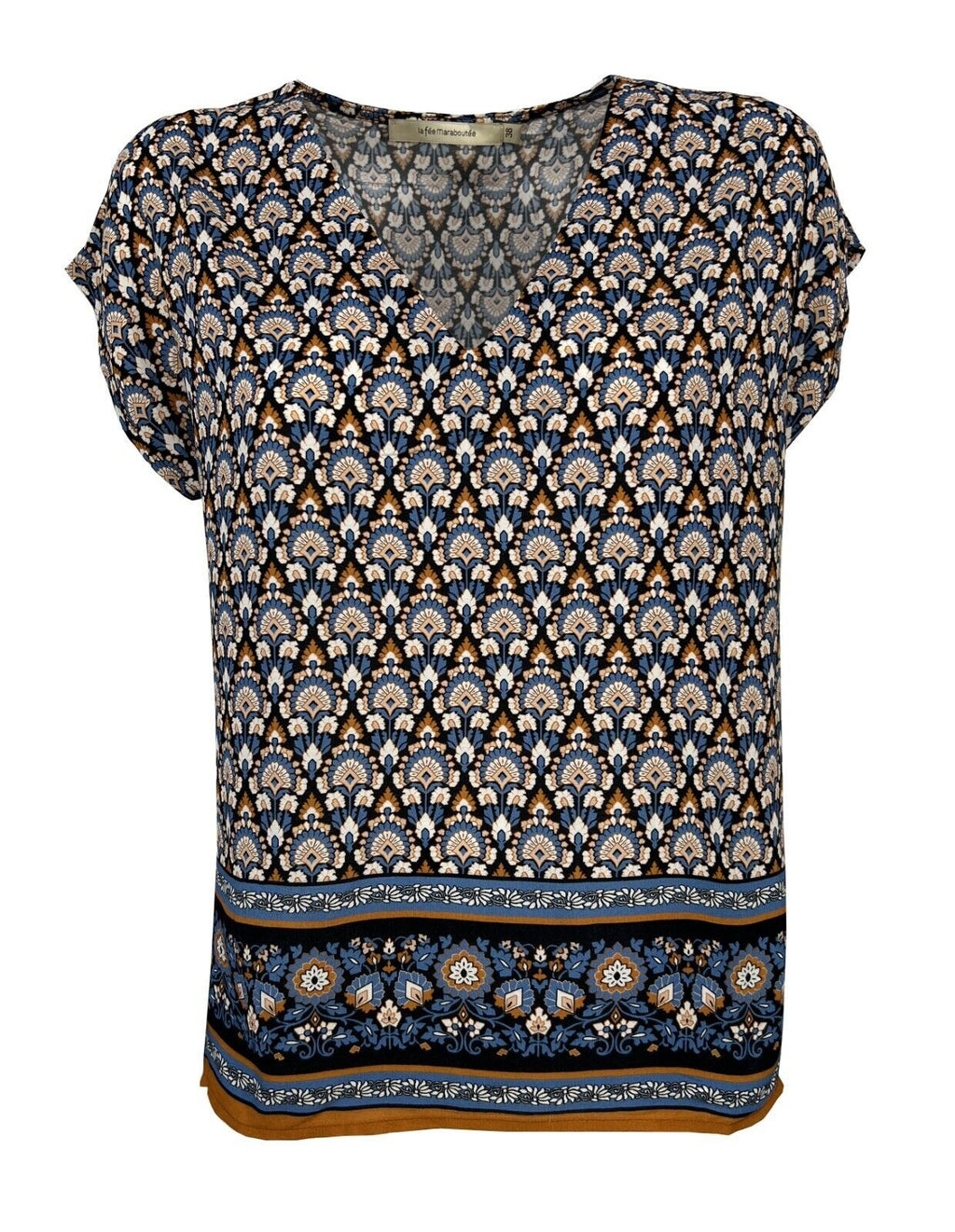 LA FEE MARABOUTEE blusa donna celeste/arancio art FD-TO-LAMIYA-T 100% viscosa MADE IN ITALY