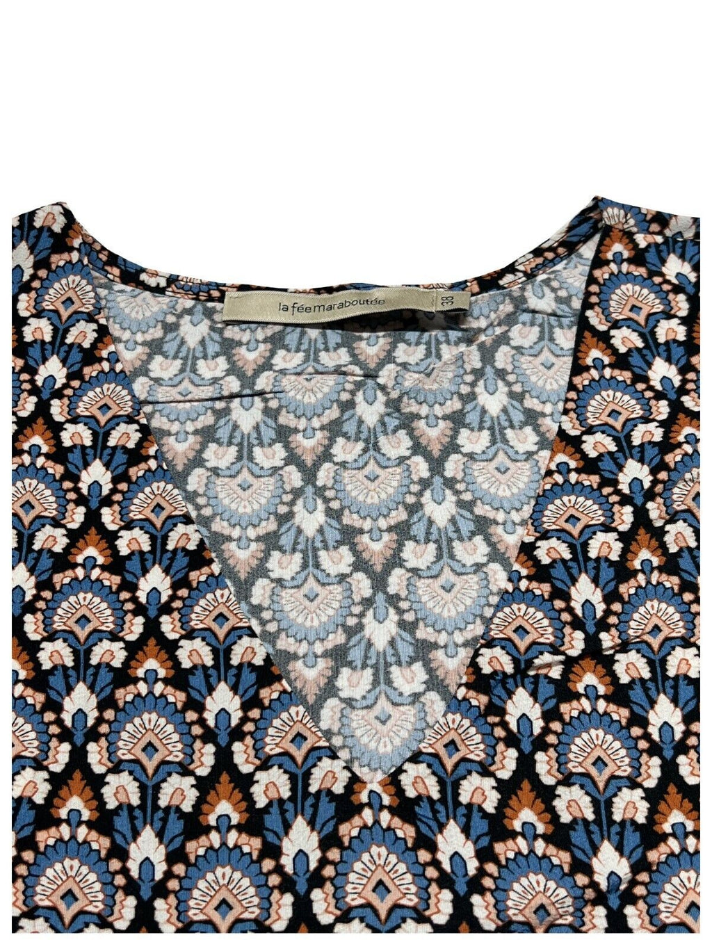 LA FEE MARABOUTEE blusa donna celeste/arancio art FD-TO-LAMIYA-T 100% viscosa MADE IN ITALY
