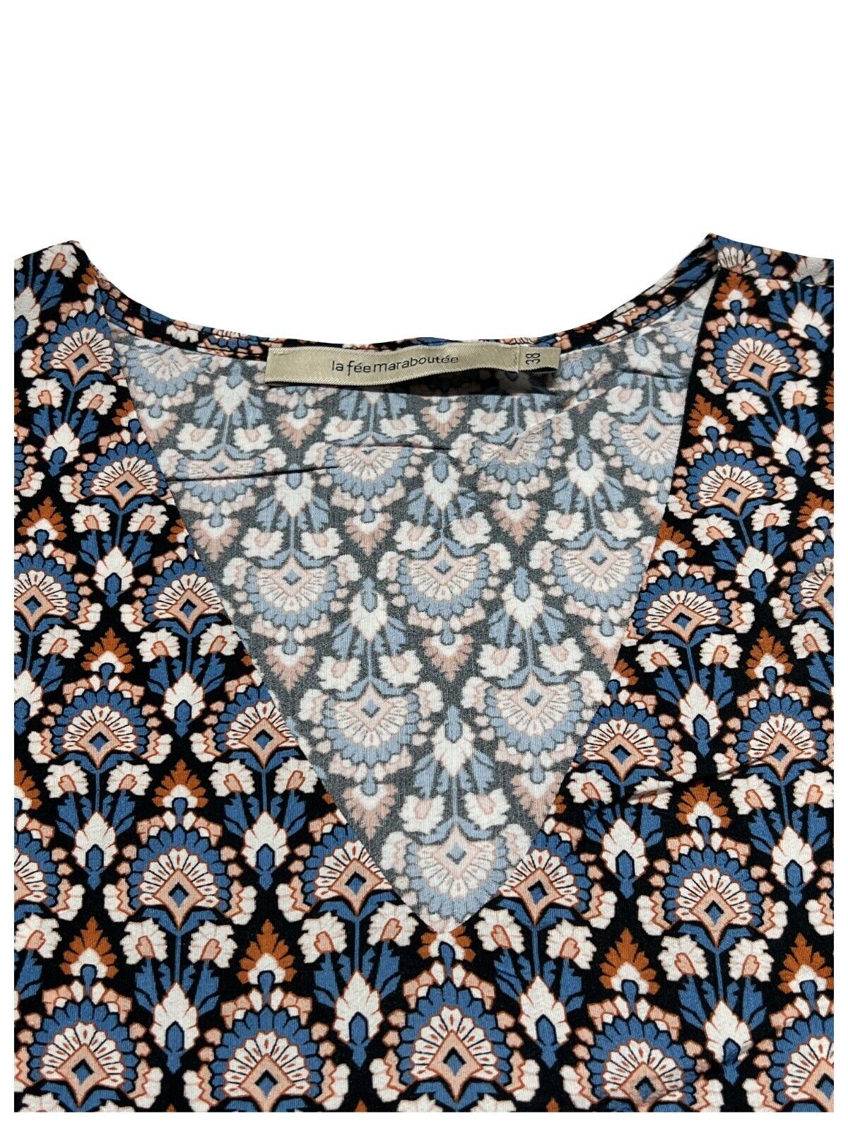 LA FEE MARABOUTEE blusa donna celeste/arancio art FD-TO-LAMIYA-T 100% viscosa MADE IN ITALY