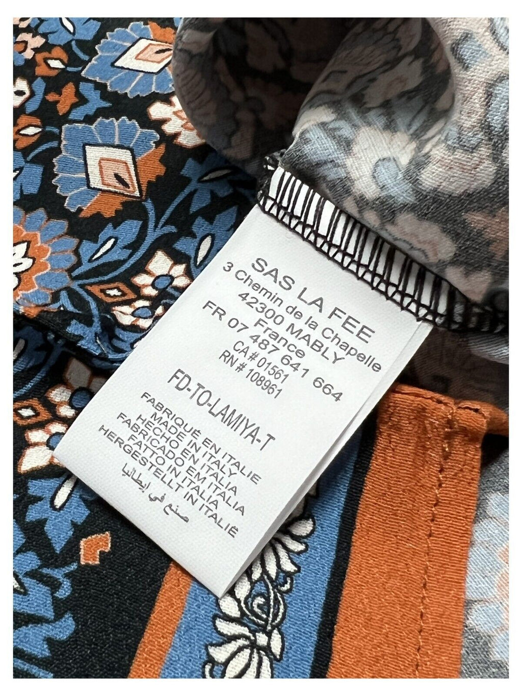 LA FEE MARABOUTEE blusa donna celeste/arancio art FD-TO-LAMIYA-T 100% viscosa MADE IN ITALY