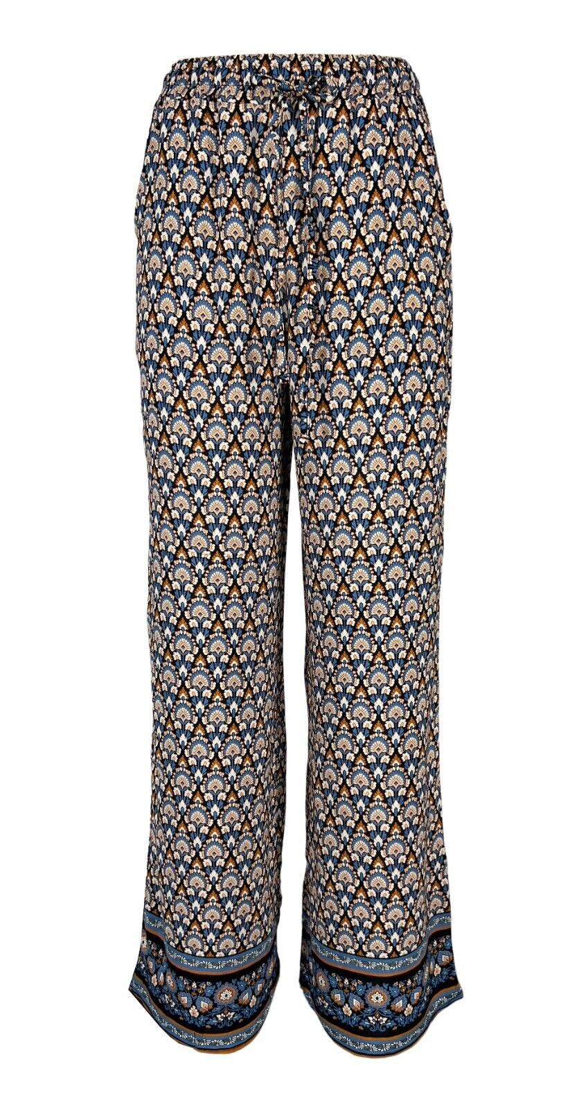 LA FEE MARABOUTEE pantalone donna palazzo celeste/arancio FD-PA-BACCHIA -T 100% viscosa MADE IN ITALY