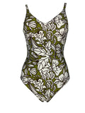 FEELING by JUSTMINE costume intero donna verde/marrone/panna A784C6008 HIBISCUS MADE IN ITALY
