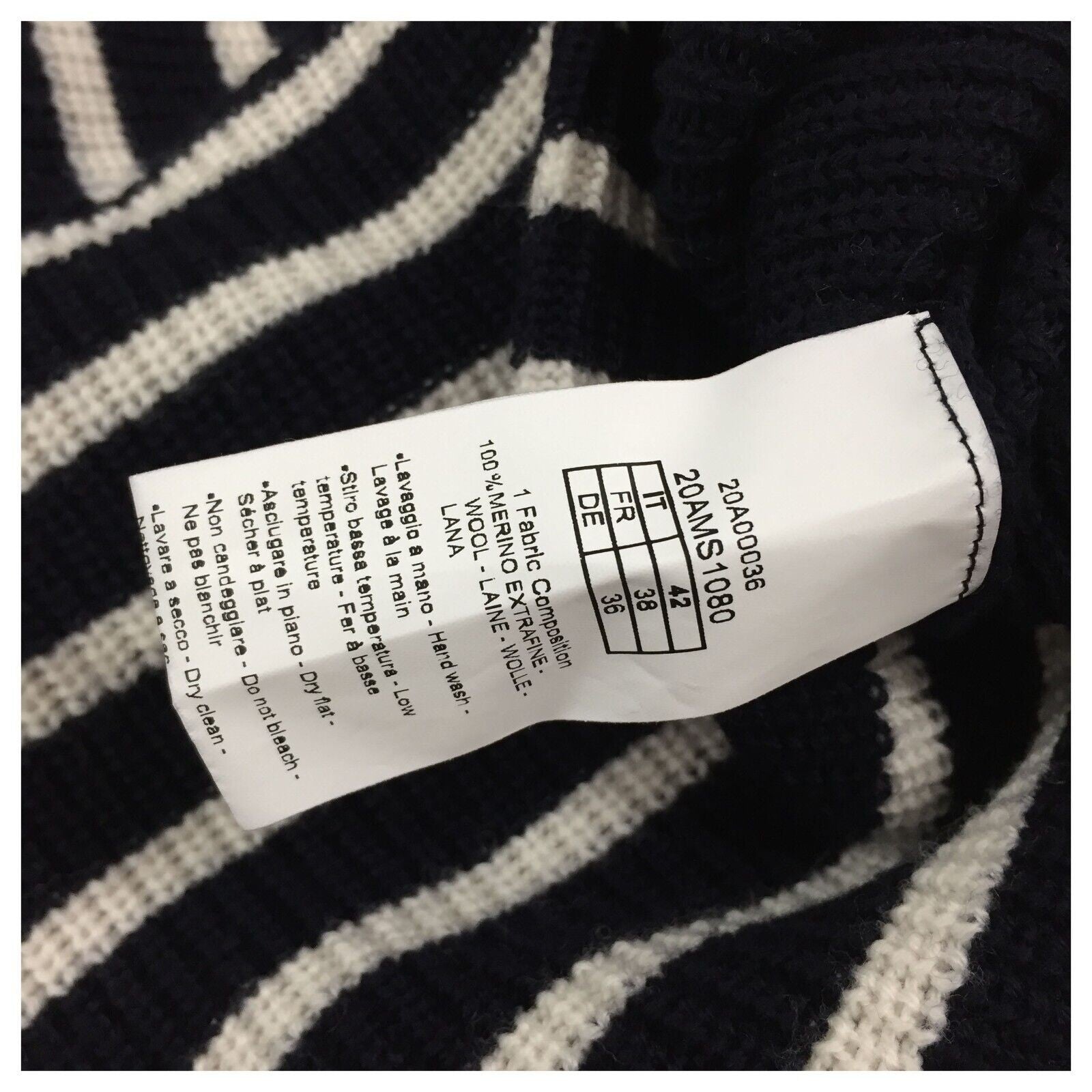 ANNA SERAVALLI maglia donna blu righe panna art S1080 100% lana merinos LANA GATTO MADE IN ITALY