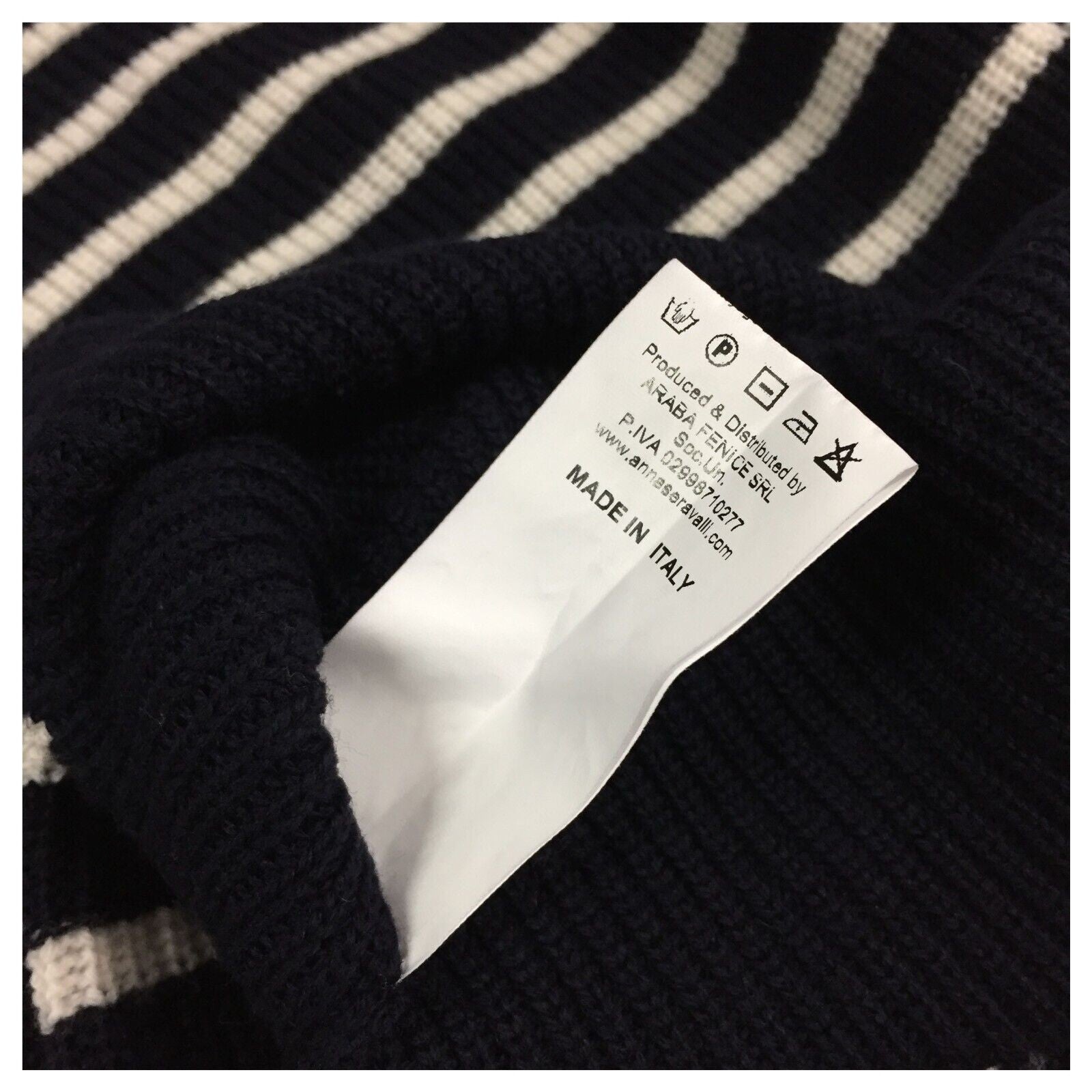 ANNA SERAVALLI maglia donna blu righe panna art S1080 100% lana merinos LANA GATTO MADE IN ITALY