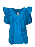 IL THE DELLE 5 blusa donna cotone turchese aperta a v L/MARK 12 100% cotone MADE IN ITALY