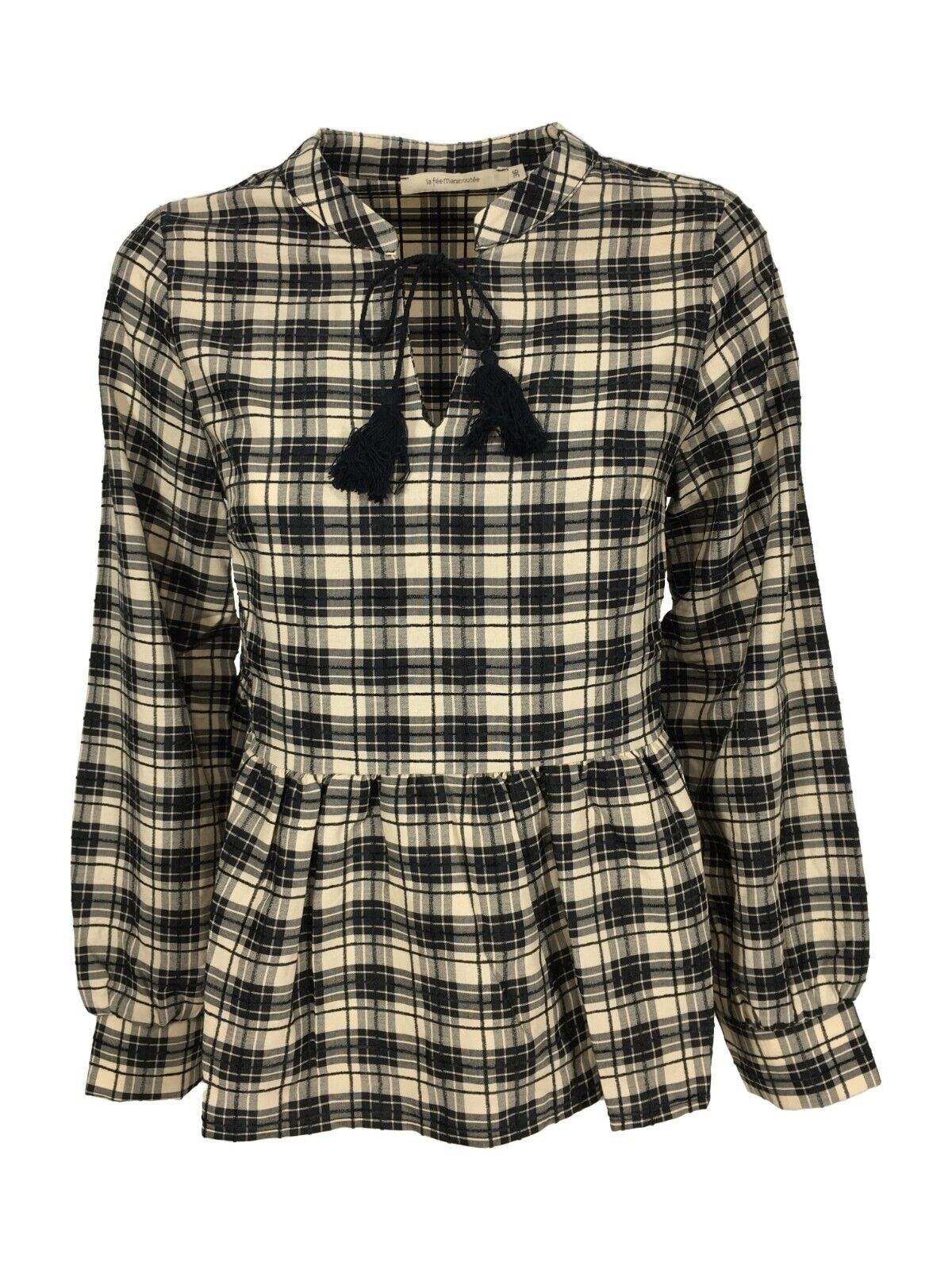 LA FEE MARABOUTEE blusa donna quadri ecru/nero FE-TO-ROTA -W  MADE IN ITALY