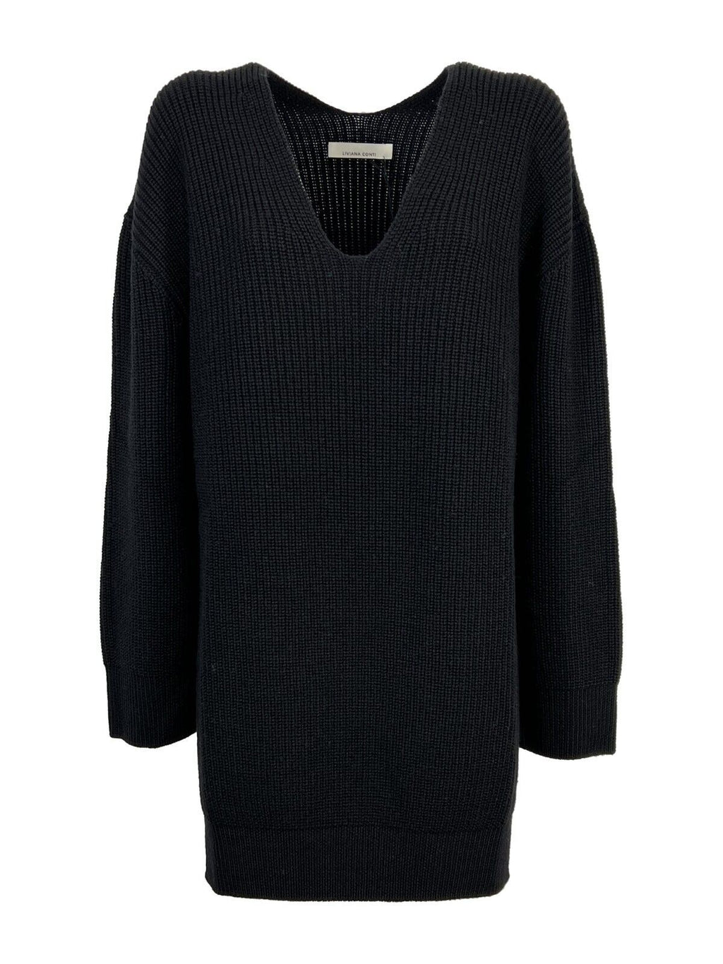 LIVIANA CONTI maglia over donna costa inglese nera L2WD07 100% lana vergine MADE IN ITALY