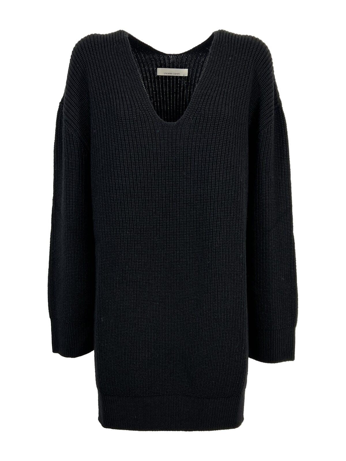 LIVIANA CONTI maglia over donna costa inglese nera L2WD07 100% lana vergine MADE IN ITALY