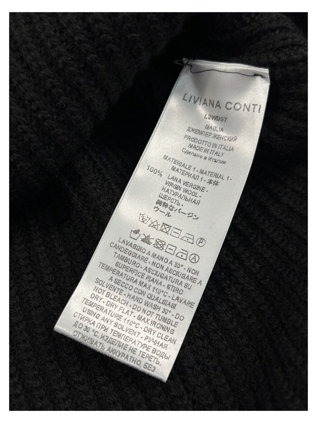 LIVIANA CONTI maglia over donna costa inglese nera L2WD07 100% lana vergine MADE IN ITALY