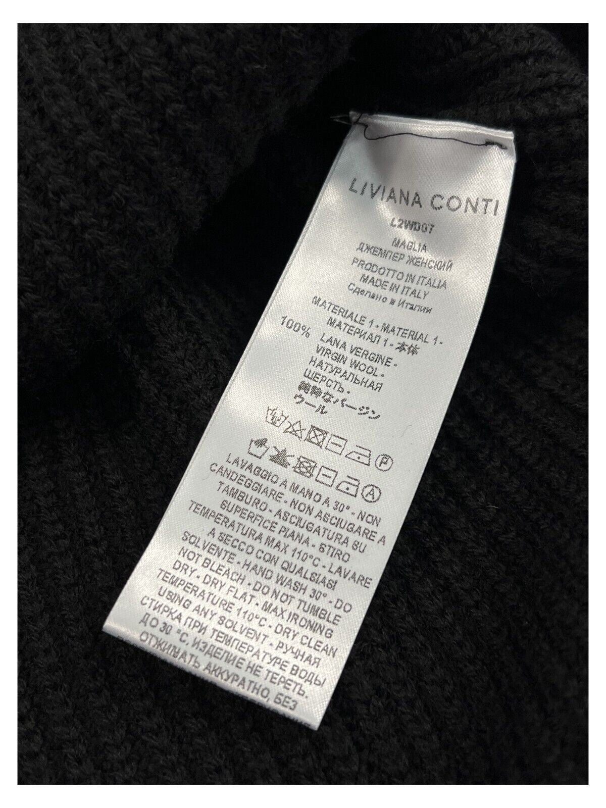 LIVIANA CONTI maglia over donna costa inglese nera L2WD07 100% lana vergine MADE IN ITALY