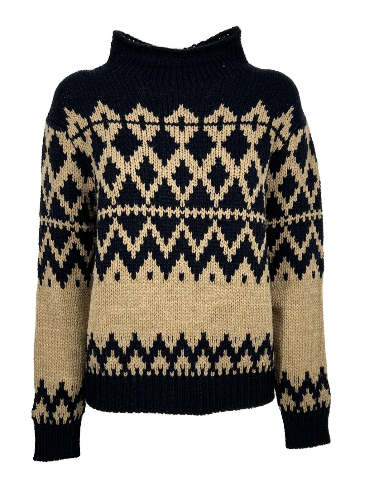 HUMILITY 1949 maglia donna blu intarsi cammello HE-PU-SALVAD MADE IN ITALY