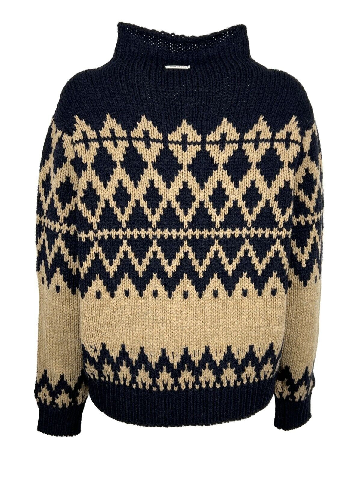 HUMILITY 1949 maglia donna blu intarsi cammello HE-PU-SALVAD MADE IN ITALY