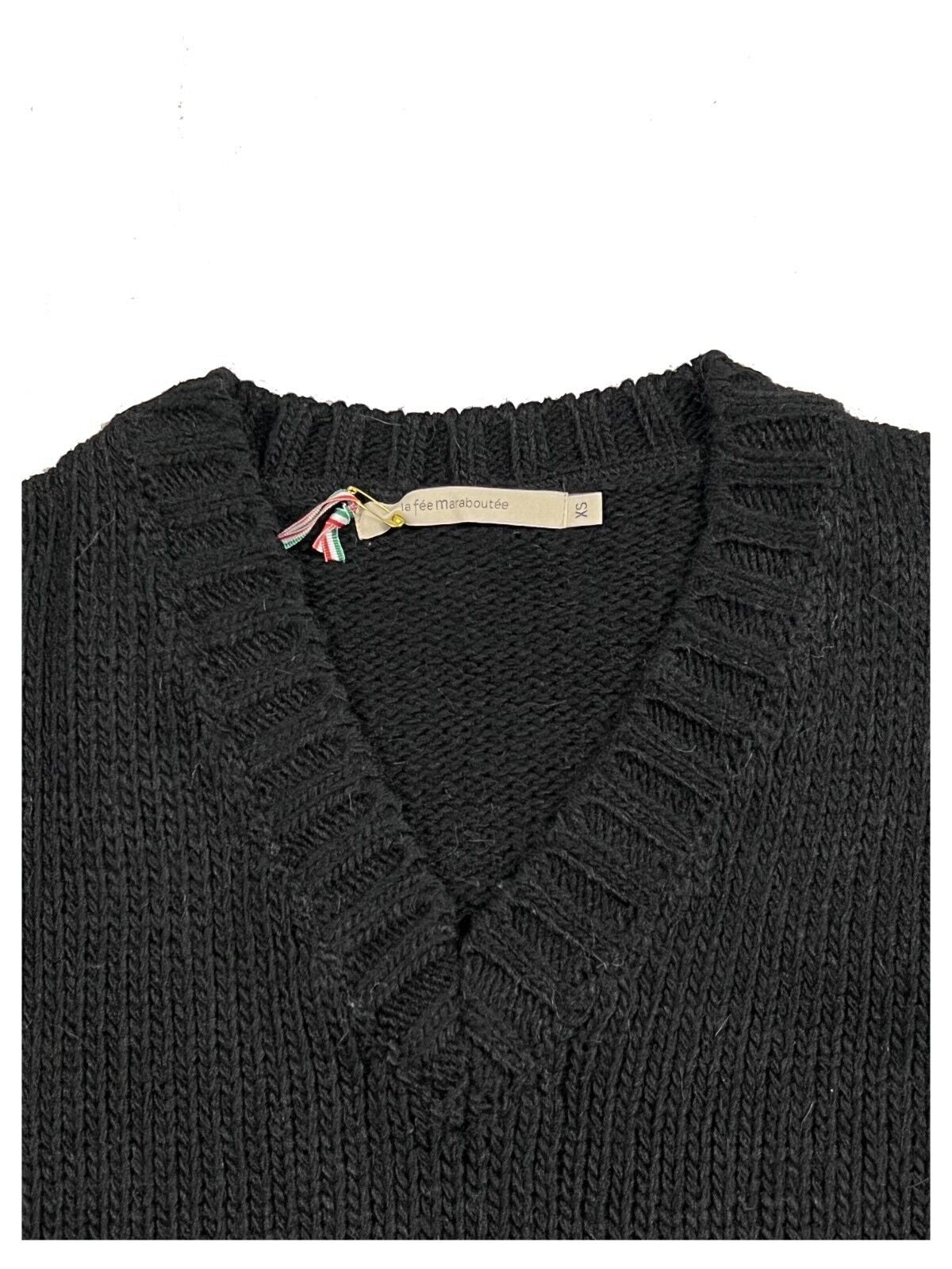 LA FEE MARABOUTEE maglia donna nera intarsi ottanio/panna FE-PU-RIPSOU MADE IN ITALY