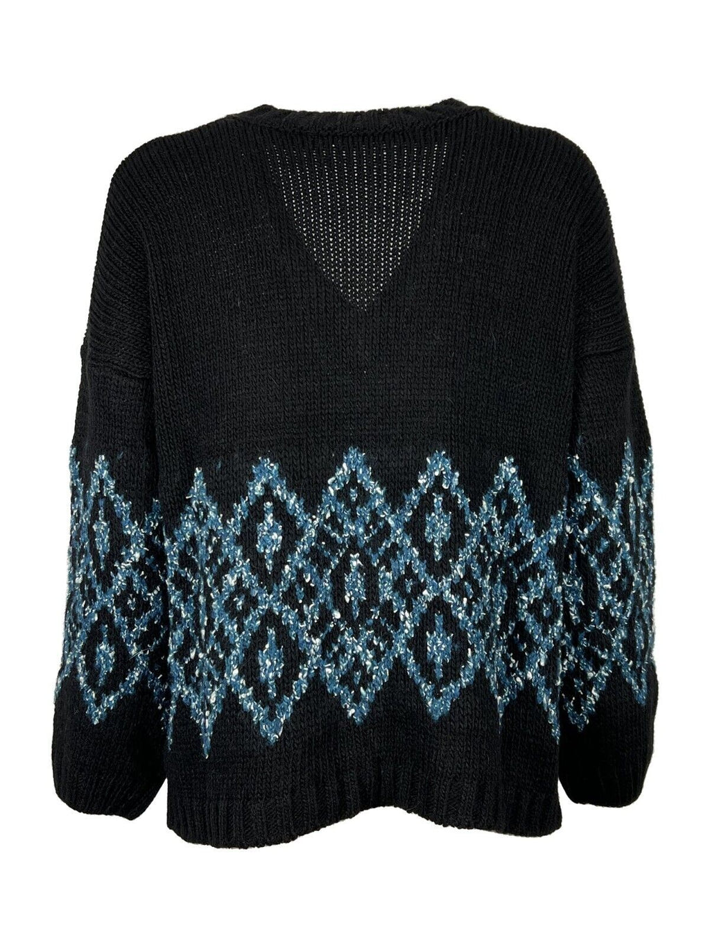 LA FEE MARABOUTEE maglia donna nera intarsi ottanio/panna FE-PU-RIPSOU MADE IN ITALY