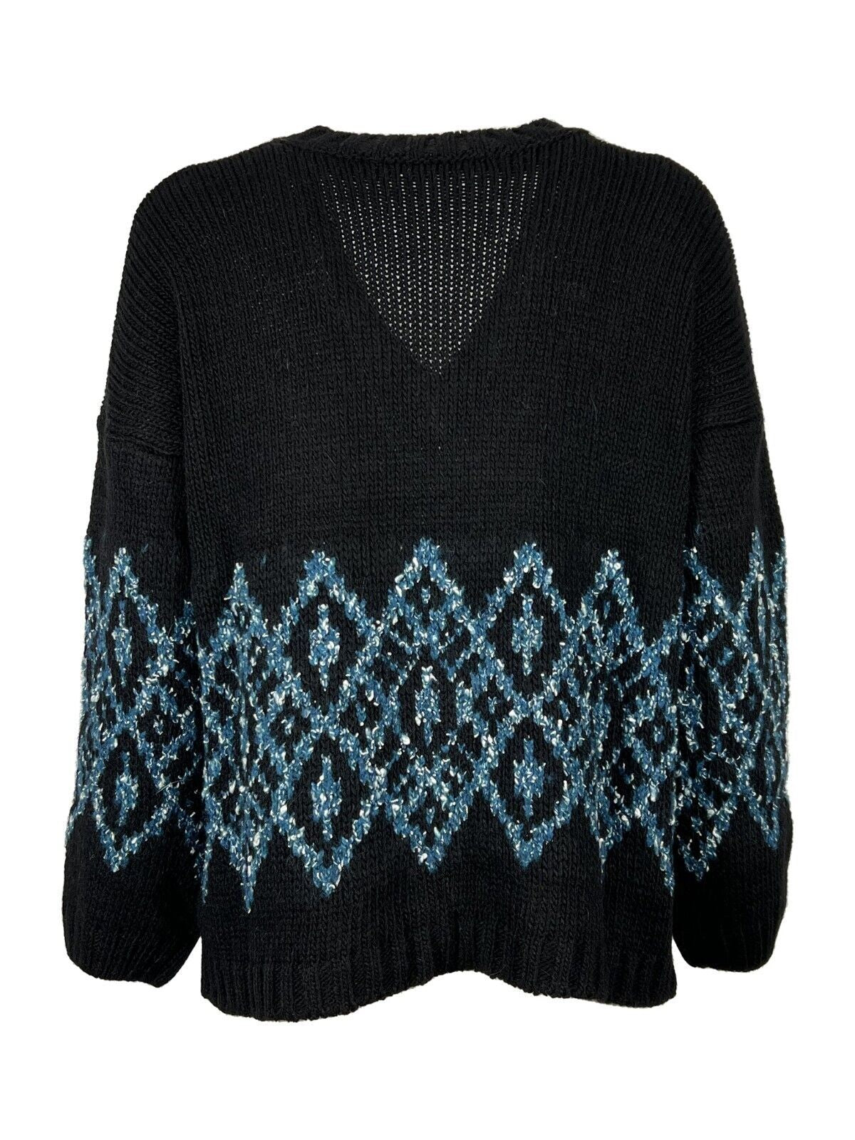 LA FEE MARABOUTEE maglia donna nera intarsi ottanio/panna FE-PU-RIPSOU MADE IN ITALY