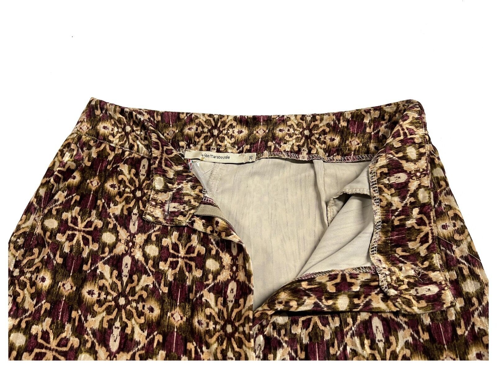 LA FEE MARABOUTEE pantalone donna ciniglia stampata fantasia uva/beige/cuoio FE-PA-RANDIN MADE IN ITALY