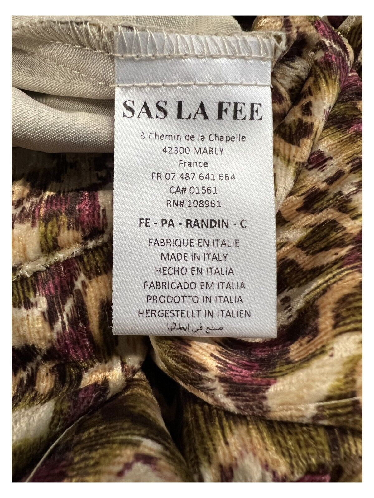 LA FEE MARABOUTEE pantalone donna ciniglia stampata fantasia uva/beige/cuoio FE-PA-RANDIN MADE IN ITALY