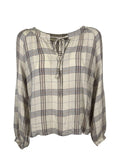 LA FEE MARABOUTEE blusa donna ecru quadri blu/cammello FE-TO-RUNE-S  MADE IN ITALY