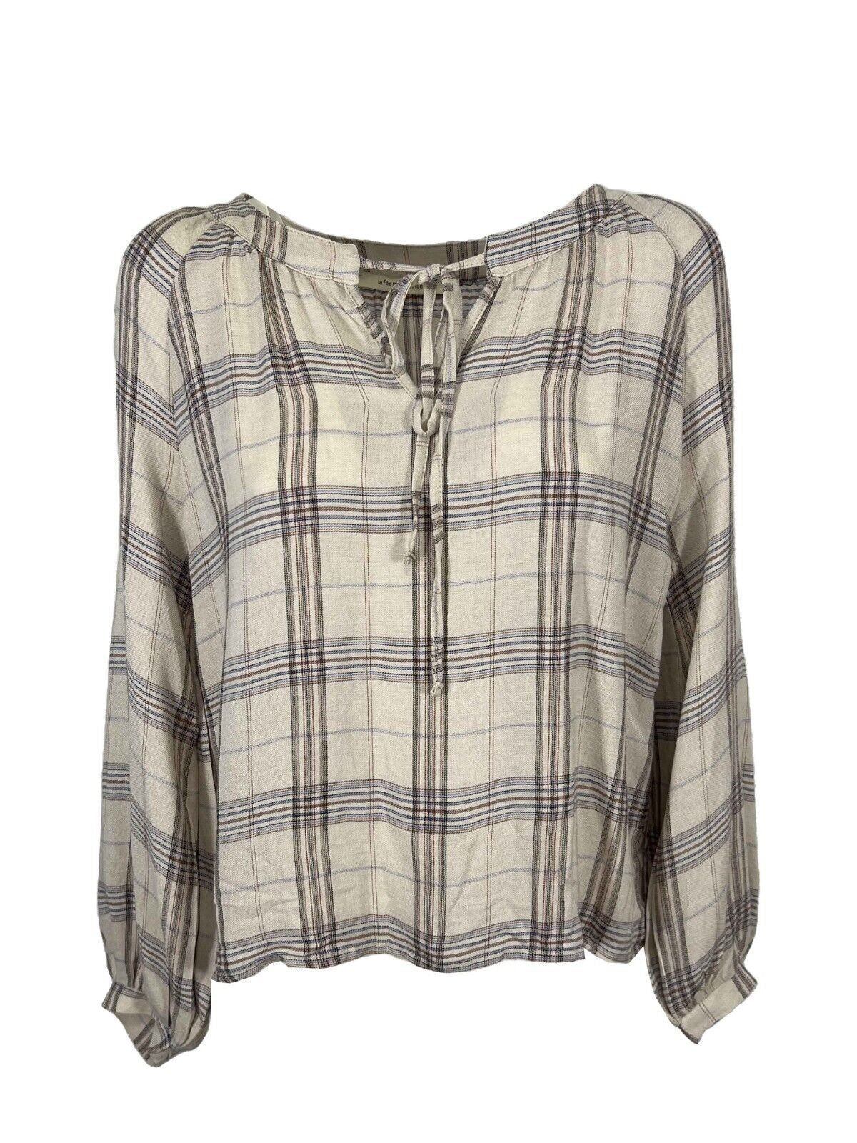 LA FEE MARABOUTEE blusa donna ecru quadri blu/cammello FE-TO-RUNE-S  MADE IN ITALY