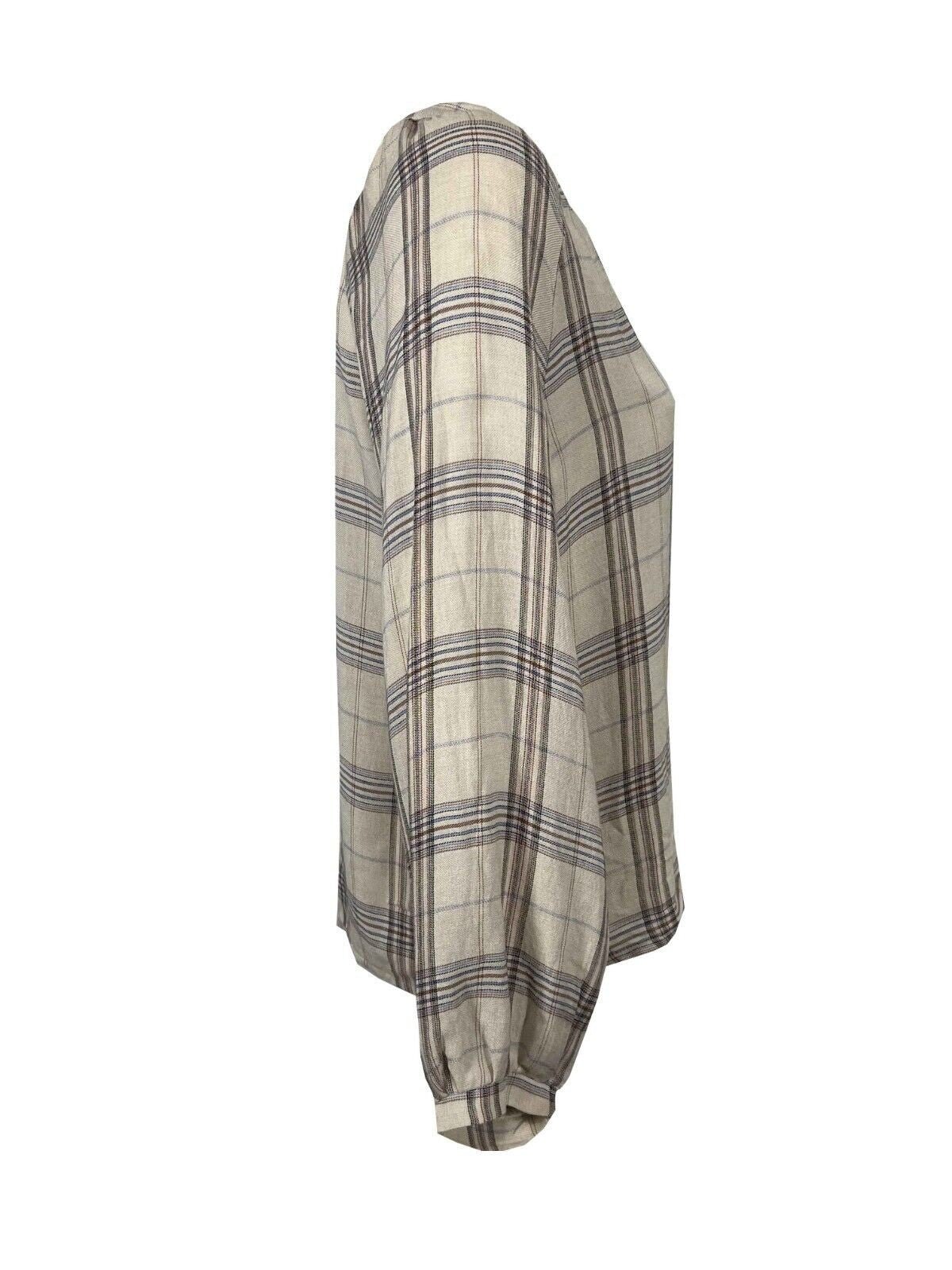 LA FEE MARABOUTEE blusa donna ecru quadri blu/cammello FE-TO-RUNE-S  MADE IN ITALY