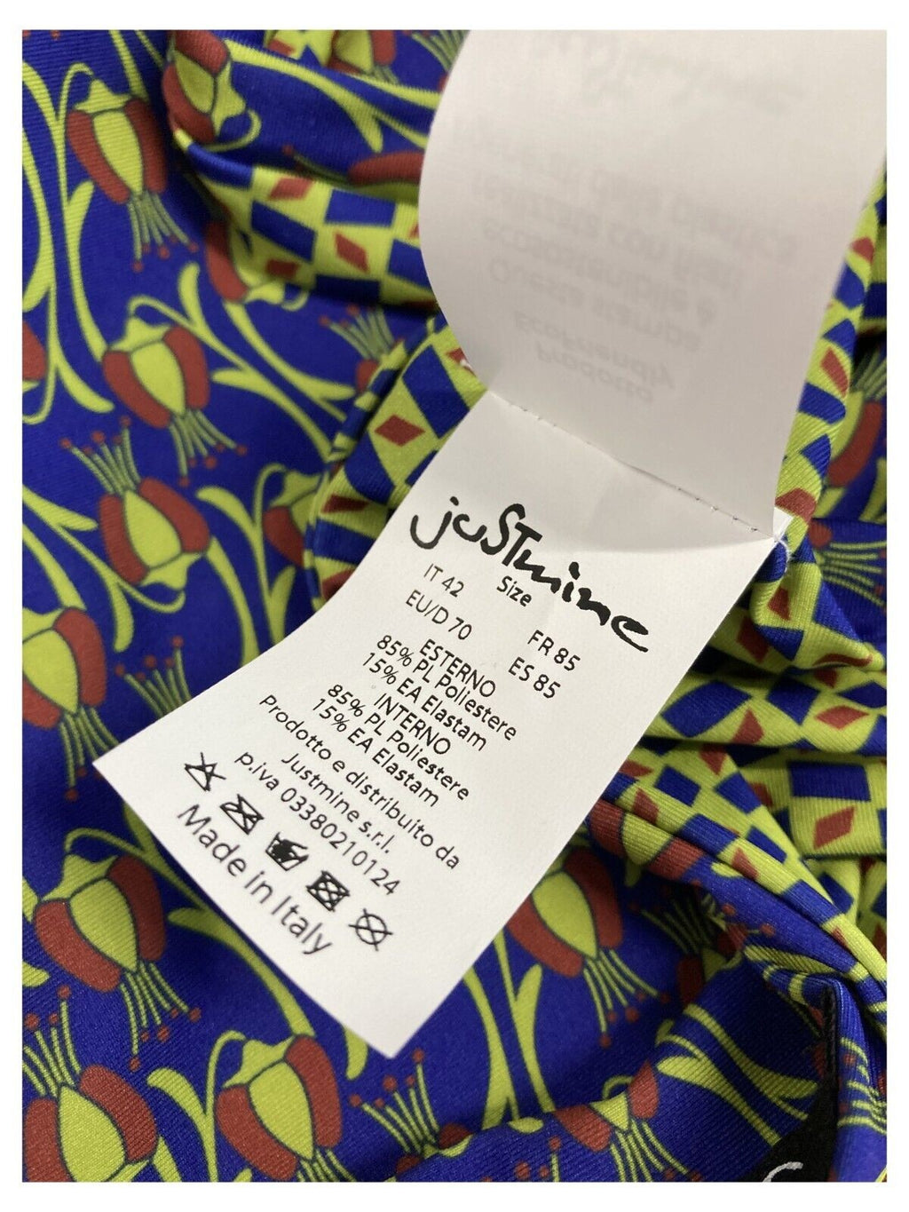 JUSTMINE costume donna intero double-face fantasia purple/rust/lime A706J 8027 MADE IN ITALY