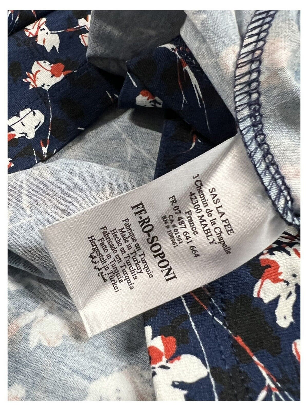 LA FEE MARABOUTEE abito donna incrociato jersey blu a fiori bianco/rosso FF-RO-SOPONI