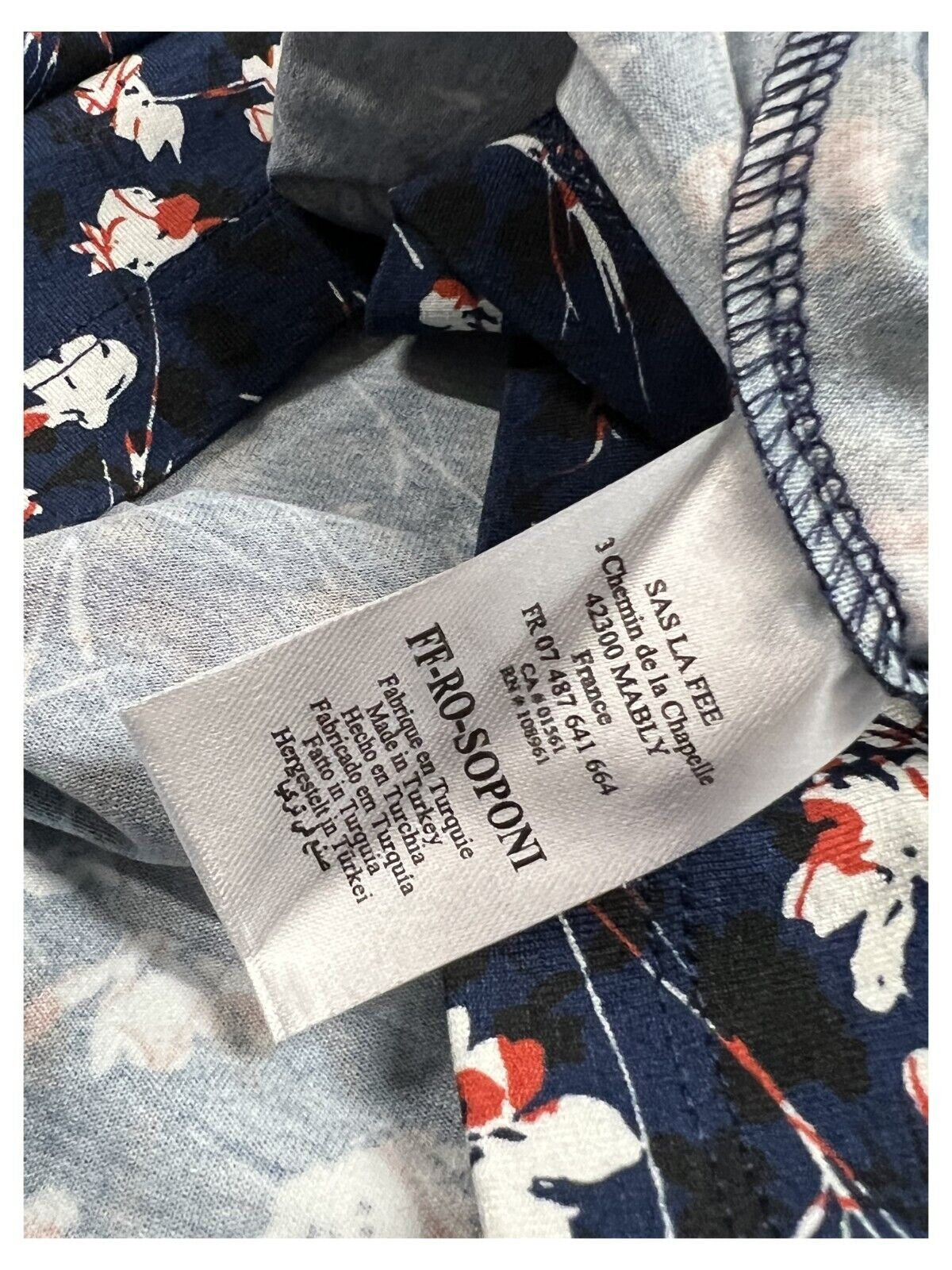 LA FEE MARABOUTEE abito donna incrociato jersey blu a fiori bianco/rosso FF-RO-SOPONI