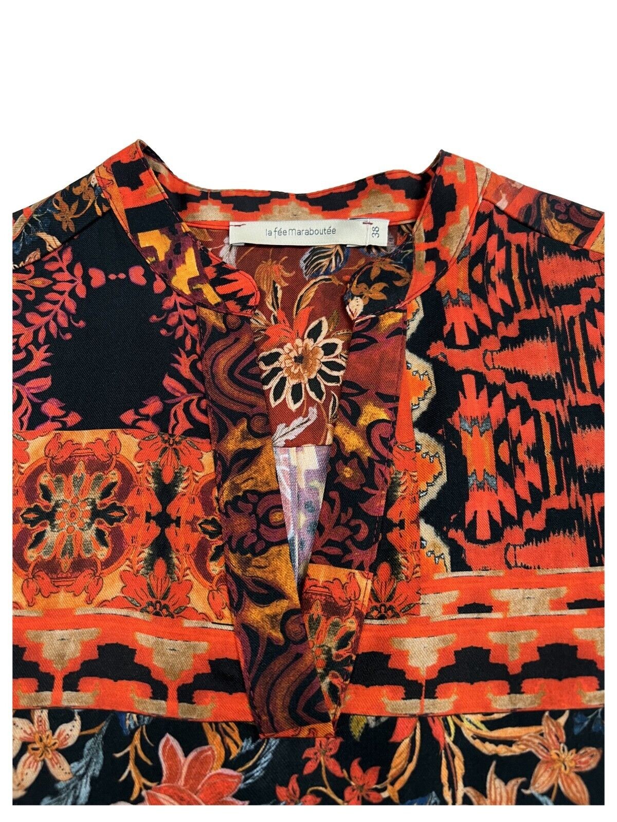 LA FEE MARABOUTEE blusa donna fantasia rosso/nero FE-TP-PAZARE-G 100% viscosa MADE IN ITALY