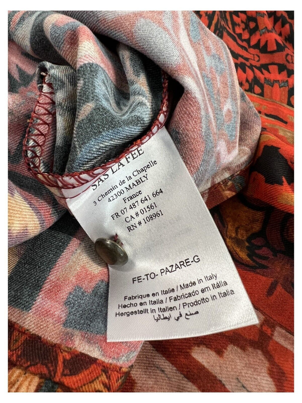 LA FEE MARABOUTEE blusa donna fantasia rosso/nero FE-TP-PAZARE-G 100% viscosa MADE IN ITALY