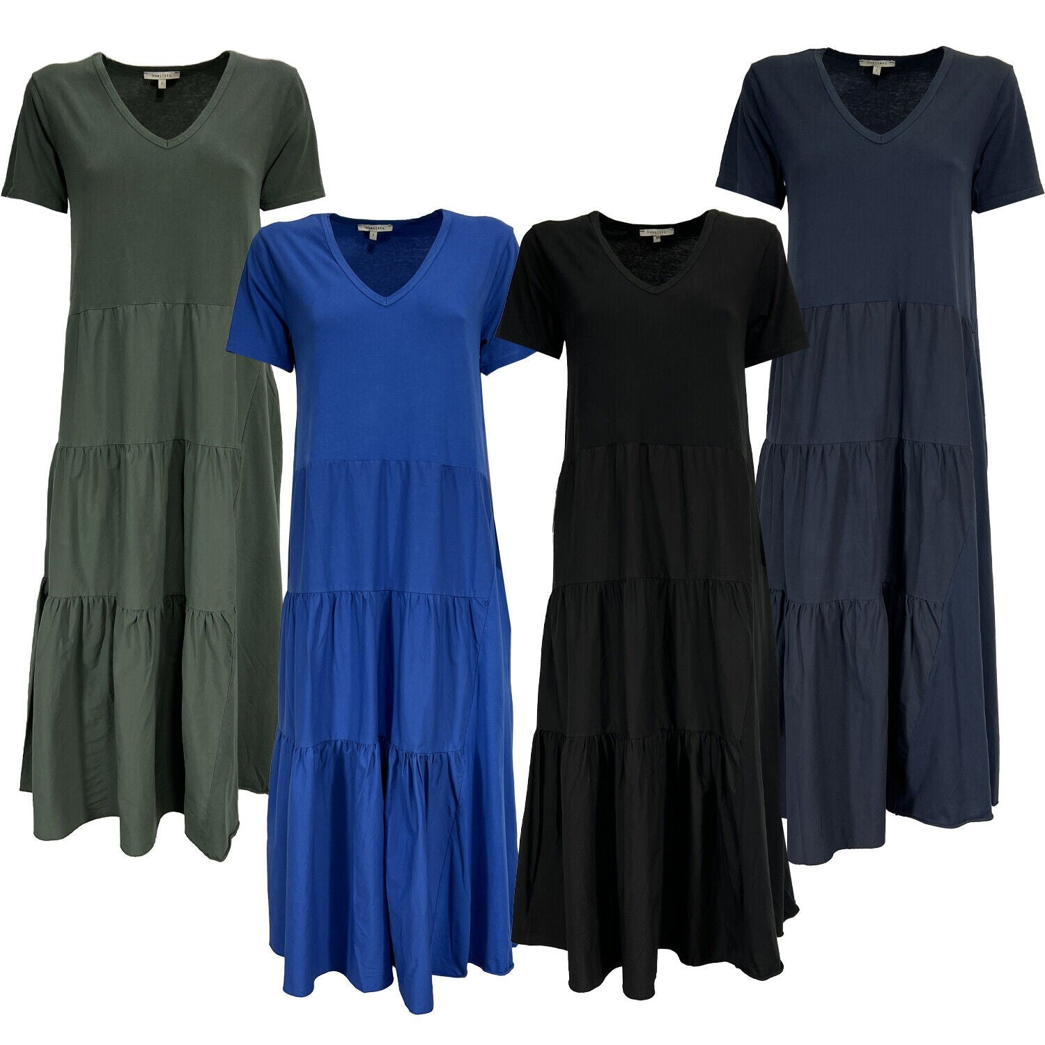 HUMILITY 1949 abito donna lungo con balze jersey+cotone HD-RO-RAINA MADE IN ITALY