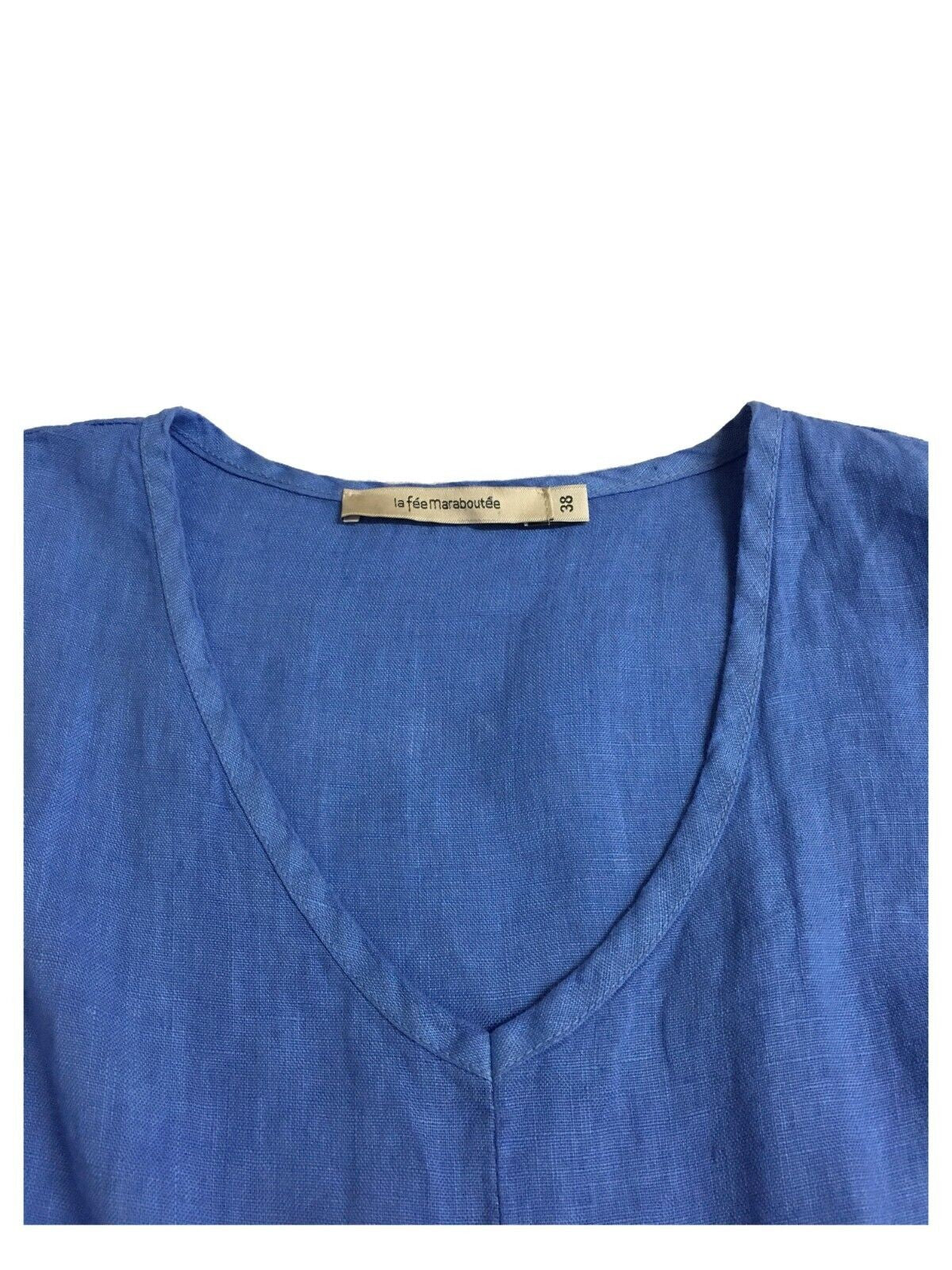LA FEE MARABOUTEE abito donna azzurro FD-RO-PELOTA 100% lino MADE IN ITALY