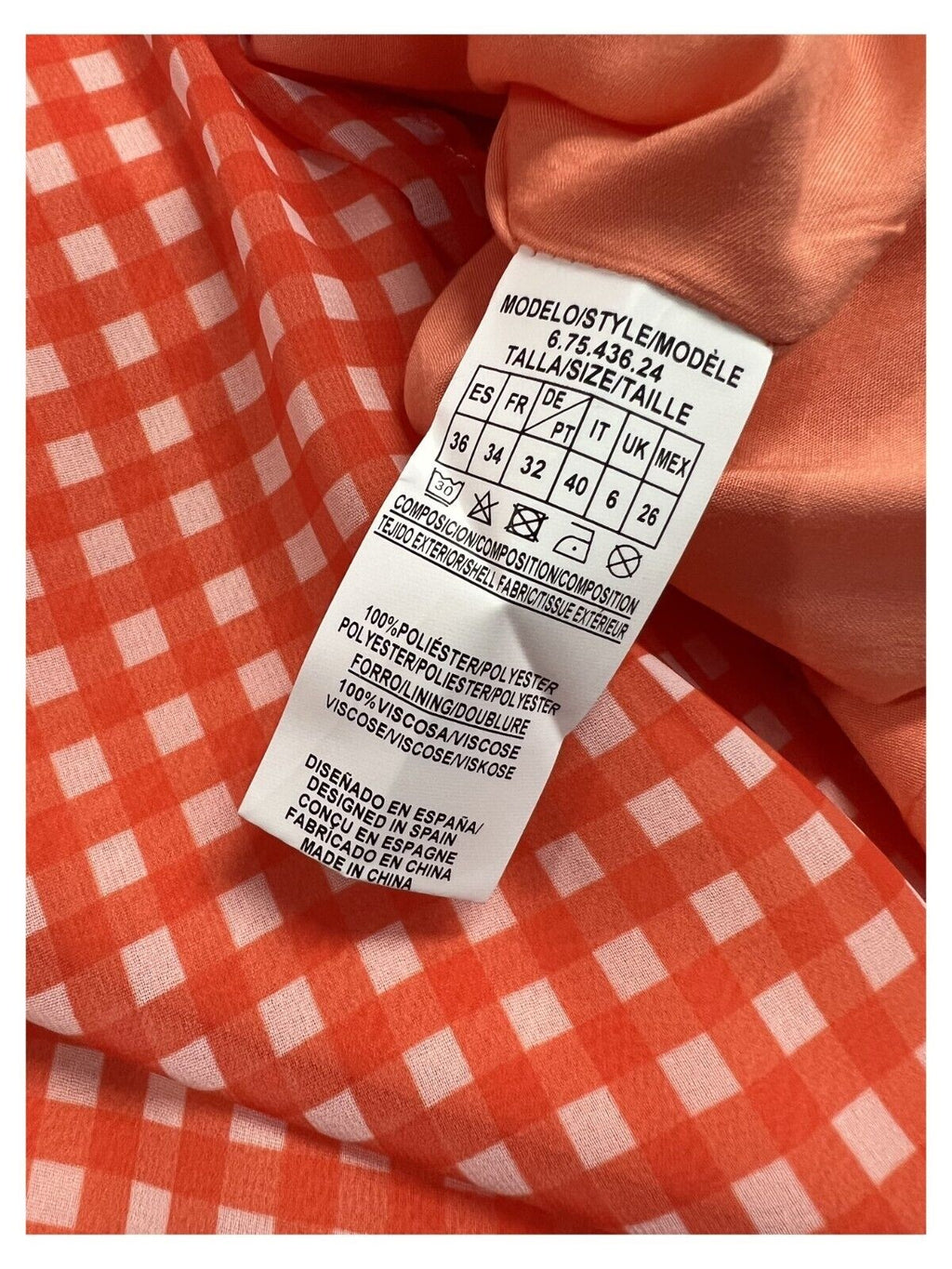 MD’M abito donna quadri arancio bianco 6.75.436.24 100% poliestere