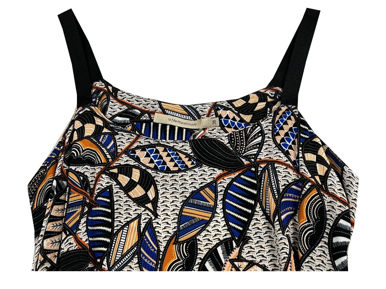 LA FEE MARABOUTEE abito donna lungo fantasia nero/arancio/bluette FF-RO-LIDIJA-F 100% viscosa MADE IN ITALY