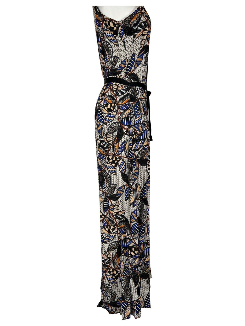 LA FEE MARABOUTEE abito donna lungo fantasia nero/arancio/bluette FF-RO-LIDIJA-F 100% viscosa MADE IN ITALY