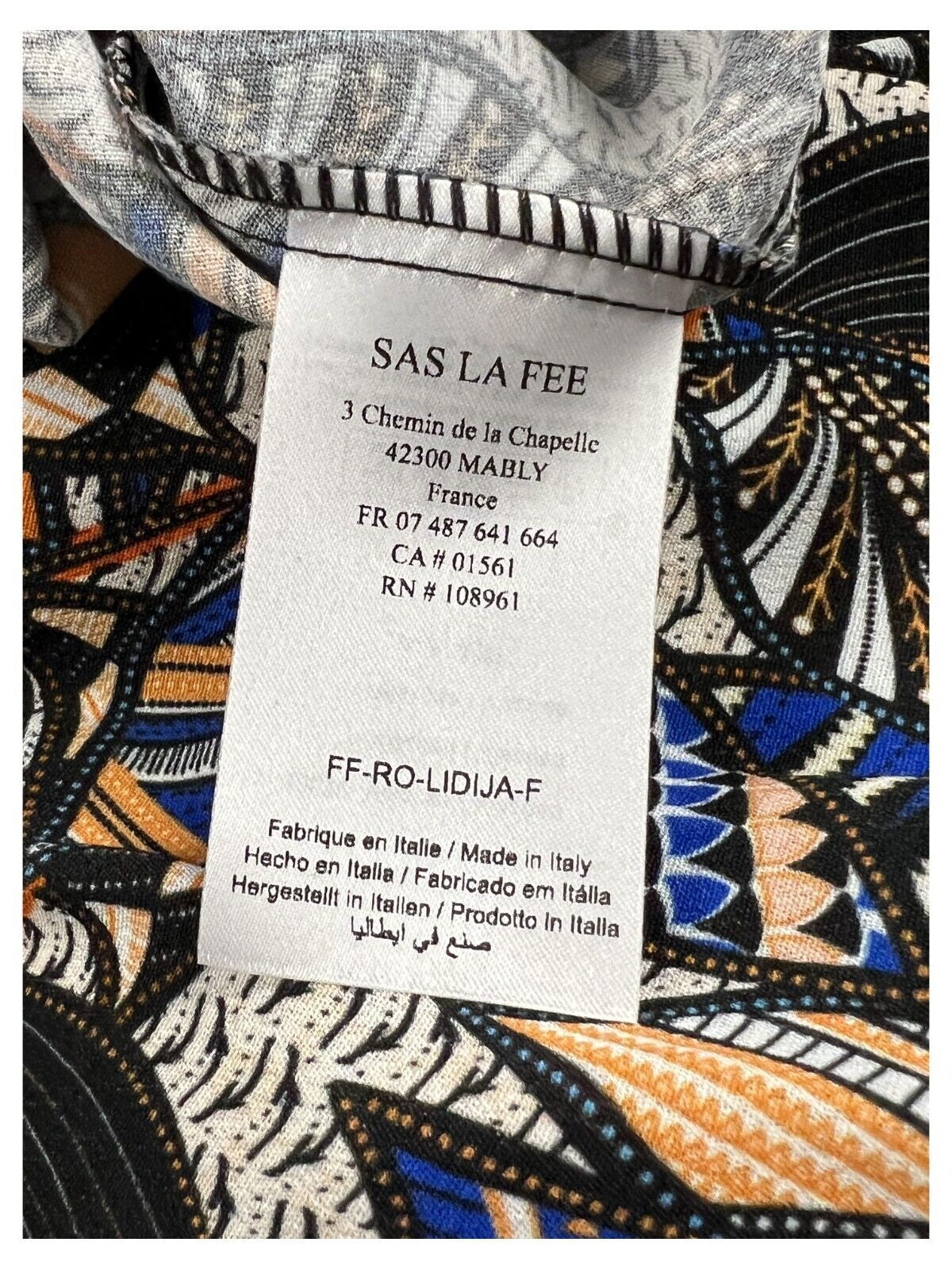 LA FEE MARABOUTEE abito donna lungo fantasia nero/arancio/bluette FF-RO-LIDIJA-F 100% viscosa MADE IN ITALY