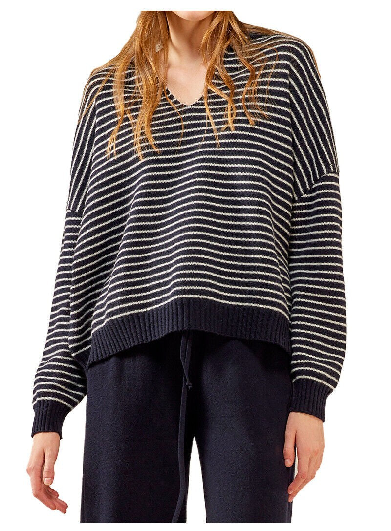 LIVIANA CONTI Maglia a righe in cashmere riciclato Blu/latte F3WC56 MADE IN ITALY