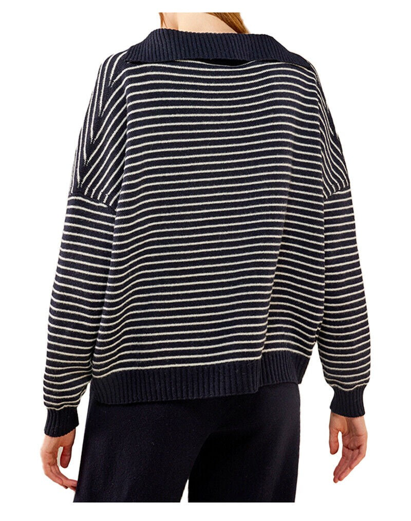 LIVIANA CONTI Maglia a righe in cashmere riciclato Blu/latte F3WC56 MADE IN ITALY