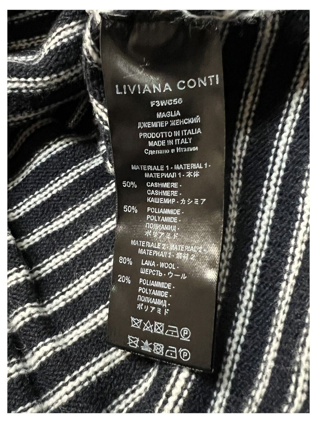 LIVIANA CONTI Maglia a righe in cashmere riciclato Blu/latte F3WC56 MADE IN ITALY
