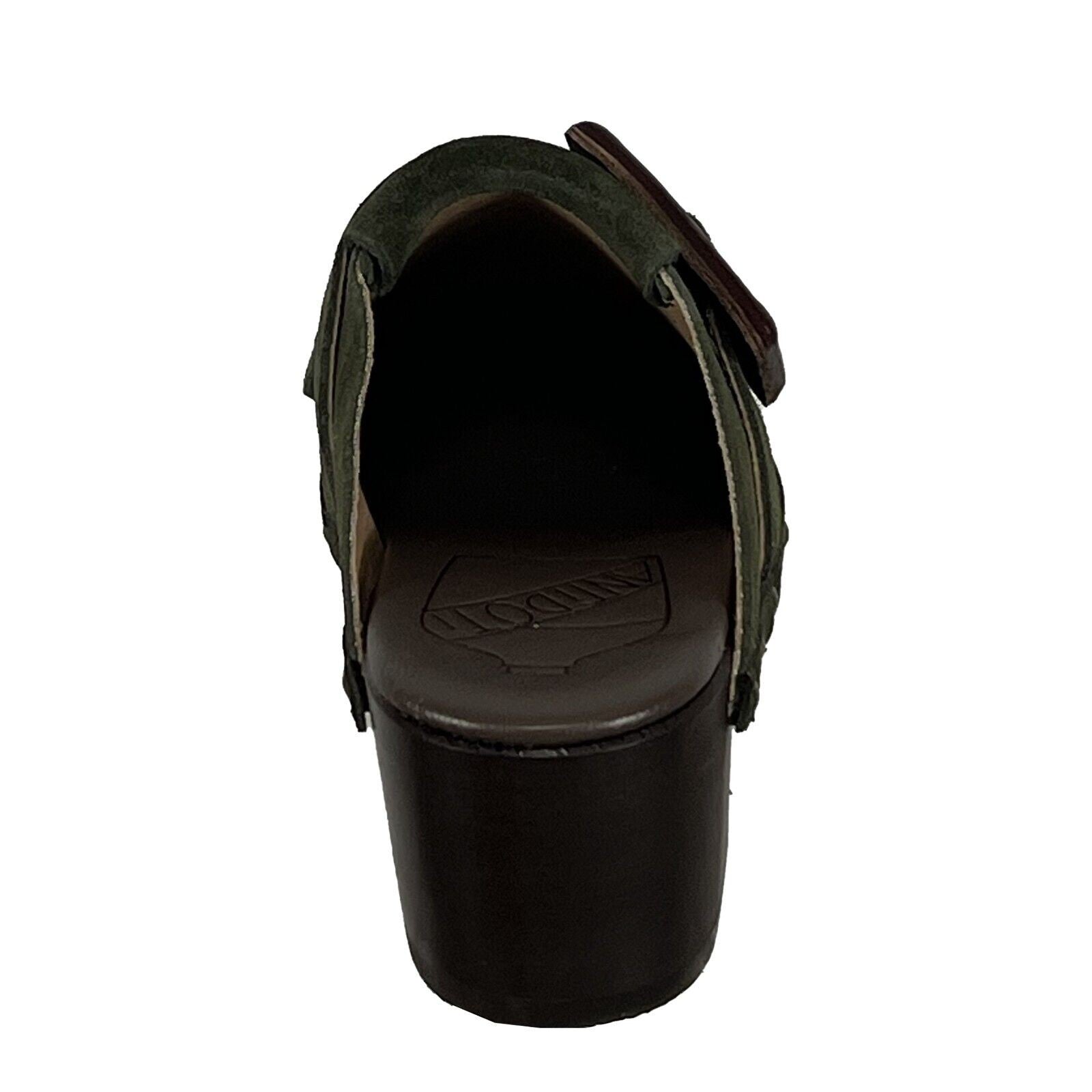 ANTIDOTI zoccolo donna scamosciato verde con frange FIBBY VE  100% pelle MADE IN ITALY