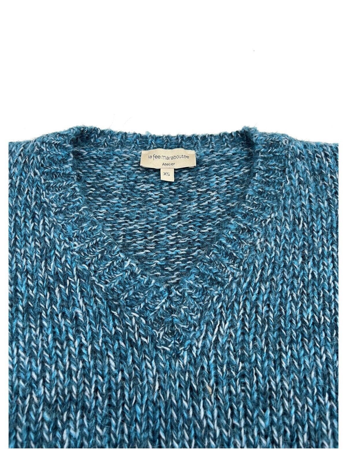 LA FEE MARABOUTEE maglia donna a v  petrolio melange TOUXI MISTO LANA MADE IN ITALY