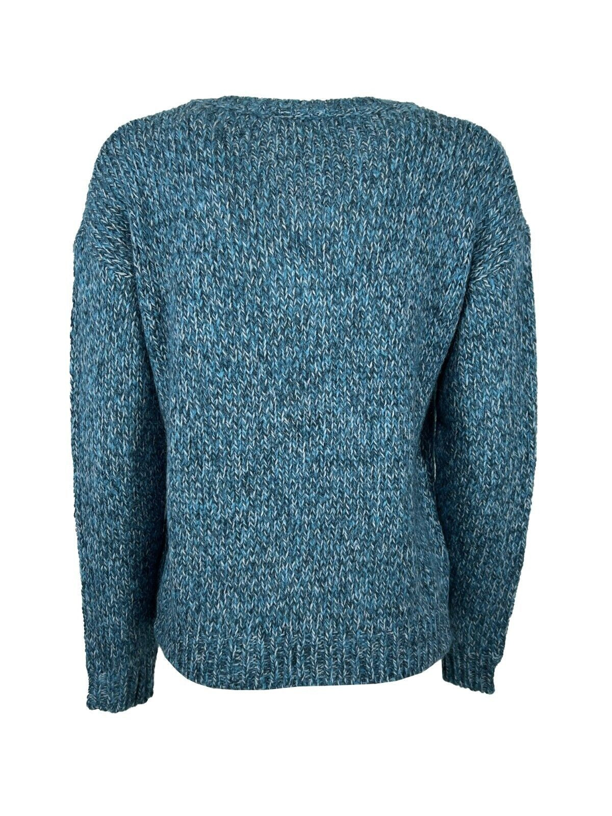 LA FEE MARABOUTEE maglia donna a v  petrolio melange TOUXI MISTO LANA MADE IN ITALY