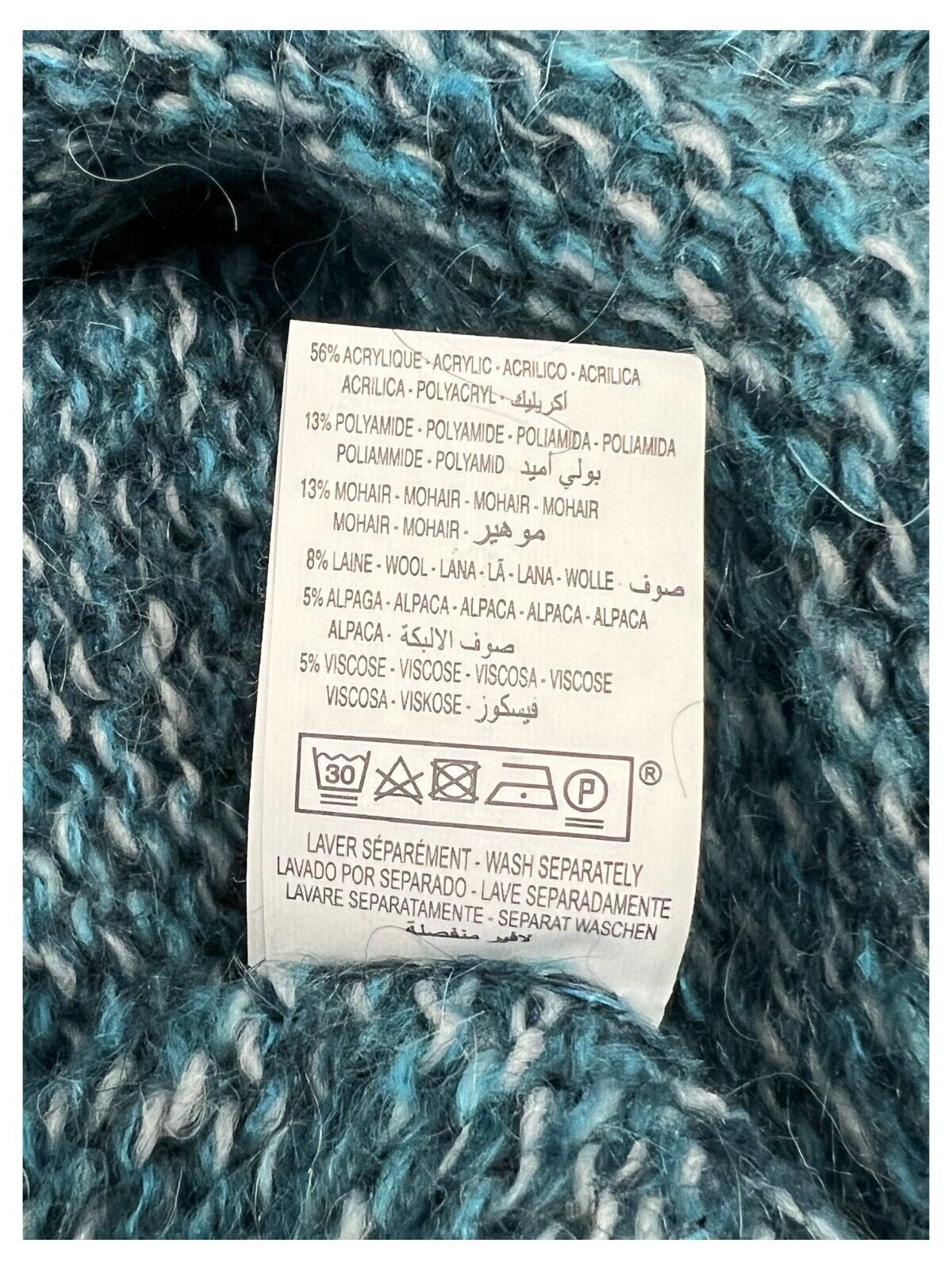 LA FEE MARABOUTEE maglia donna a v  petrolio melange TOUXI MISTO LANA MADE IN ITALY