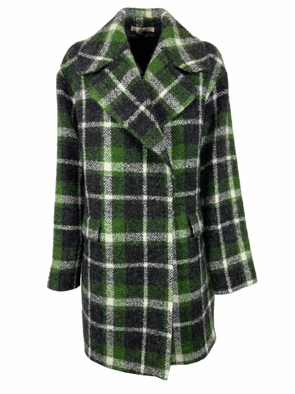 NORMEET cappotto donna quadri verde/grigio 23407 FLAUTO MADE IN ITALY