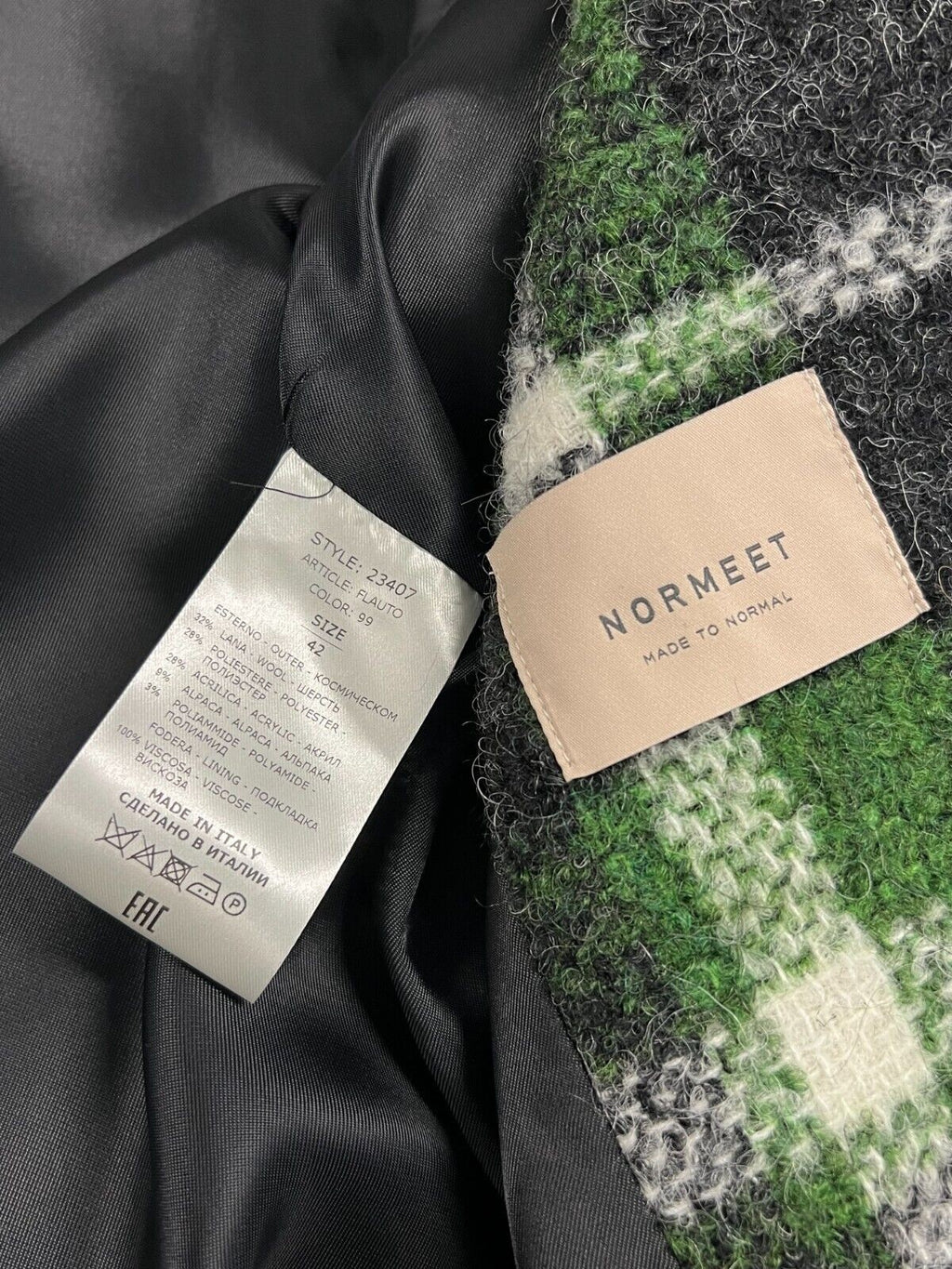 NORMEET cappotto donna quadri verde/grigio 23407 FLAUTO MADE IN ITALY