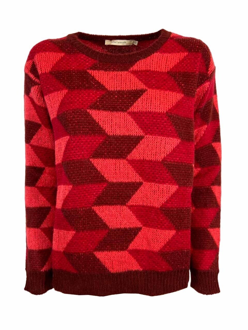 LA FEE MARABOUTEE maglia girocollo rosso/corallo/bordeaux COSINA MADE IN ITALY