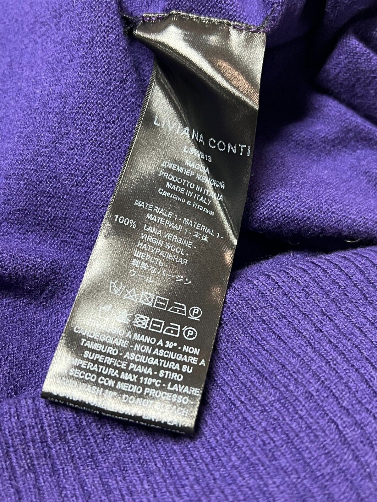 LIVIANA CONTI maglia donna collo alto con lavorazione riquadri art F1WD09 100% lana MADE IN ITALY