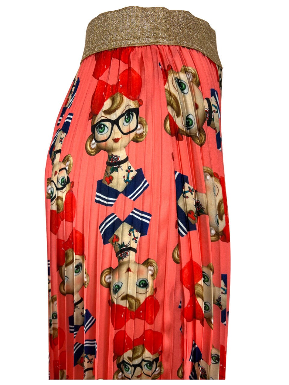 IL THE DELLE 5 gonna donna plisse fantasia corallo LILY 56ST PIN UP 100% poliestere MADE IN ITALY