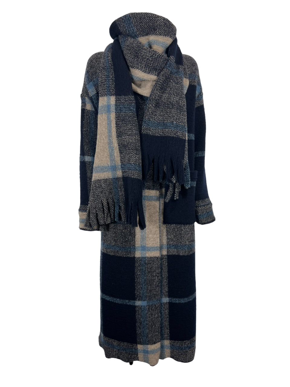 HUMILITY 1949 cappotto tessuto maglia quadri blu/celeste/beige UZINI MADE IN ITALY